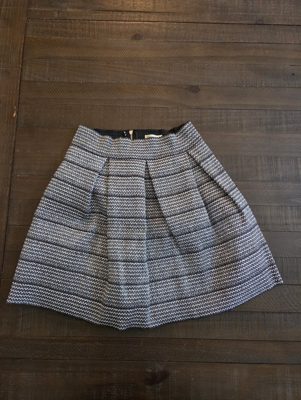 Black & Silver Metallic Knit Pleated Skater Mini Skirt